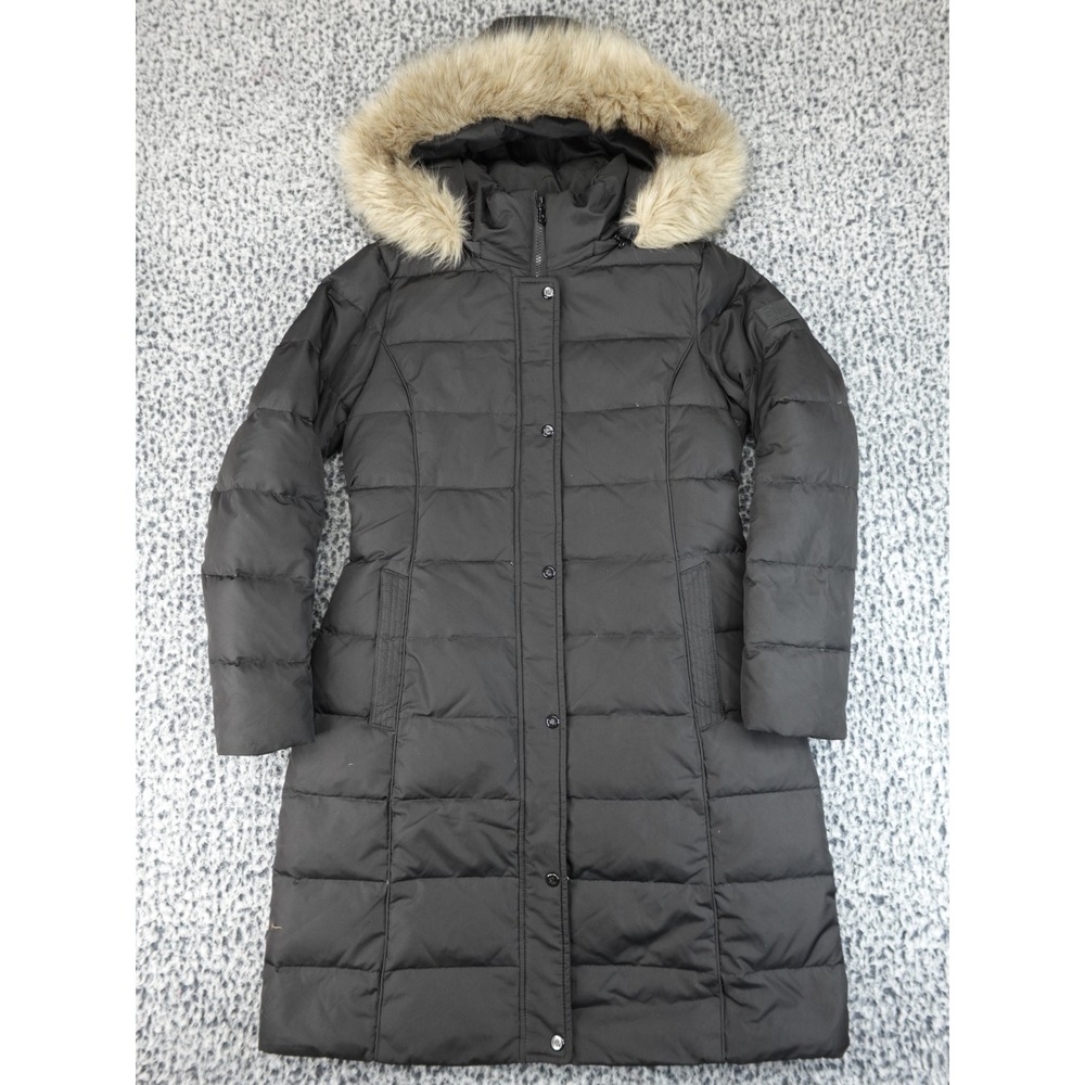 Lauren Ralph Lauren Women Black Down Puffer Coat Faux Fur Hood Size S Long Parka